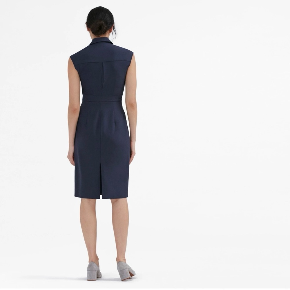 MM Lafleur Navy Catherine Dress Collared Midi Size 14 - Picture 2 of 16